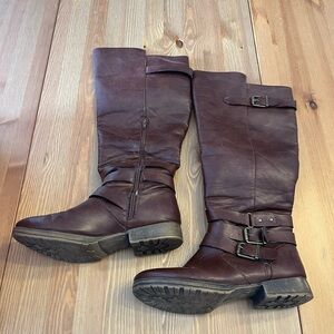 Brown Over the Knee Riding Boots with Buckle Details